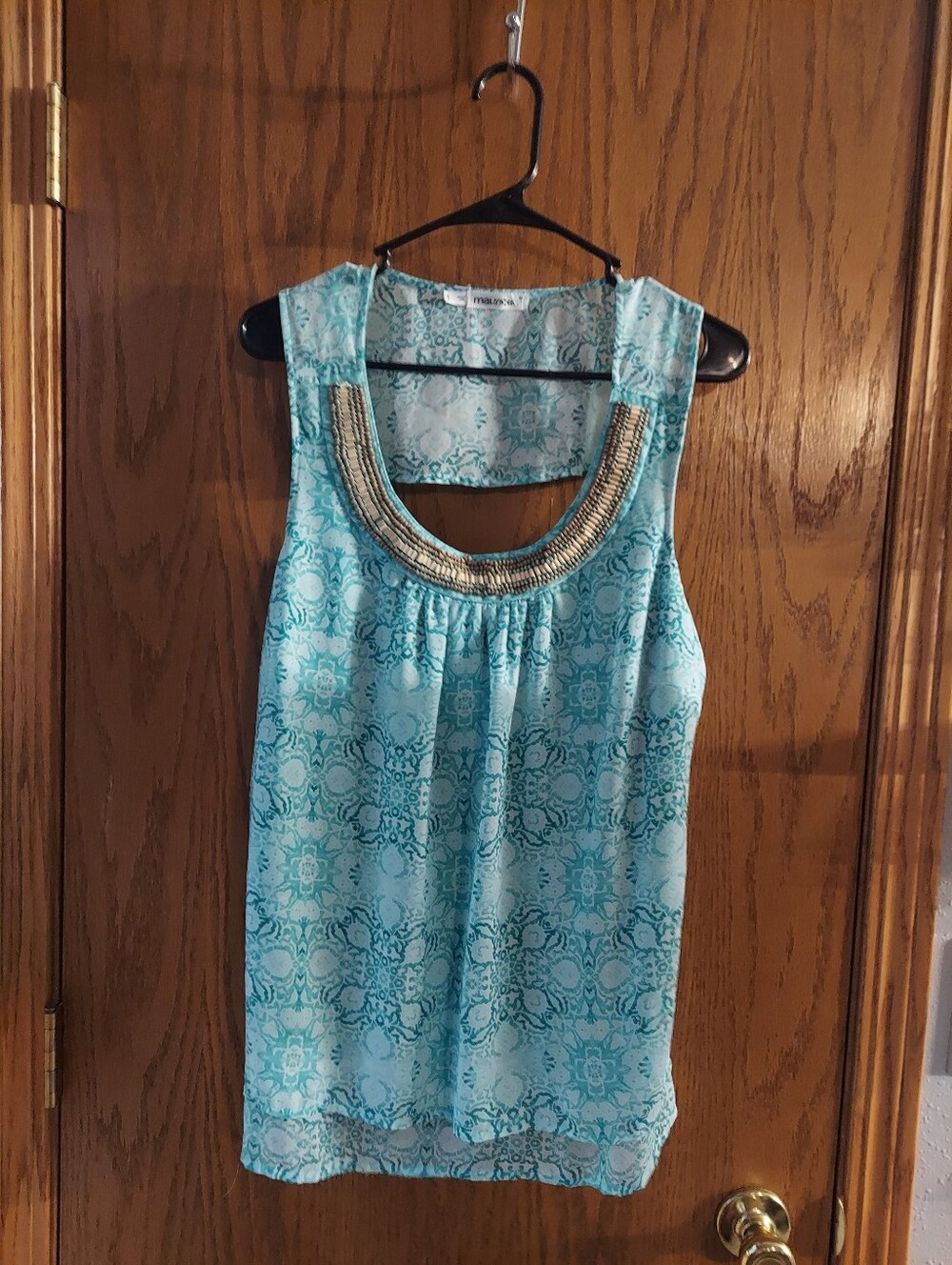 Maurices Size 1X Teal Aqua Medallion Beaded Neck Tank Top Layered Back